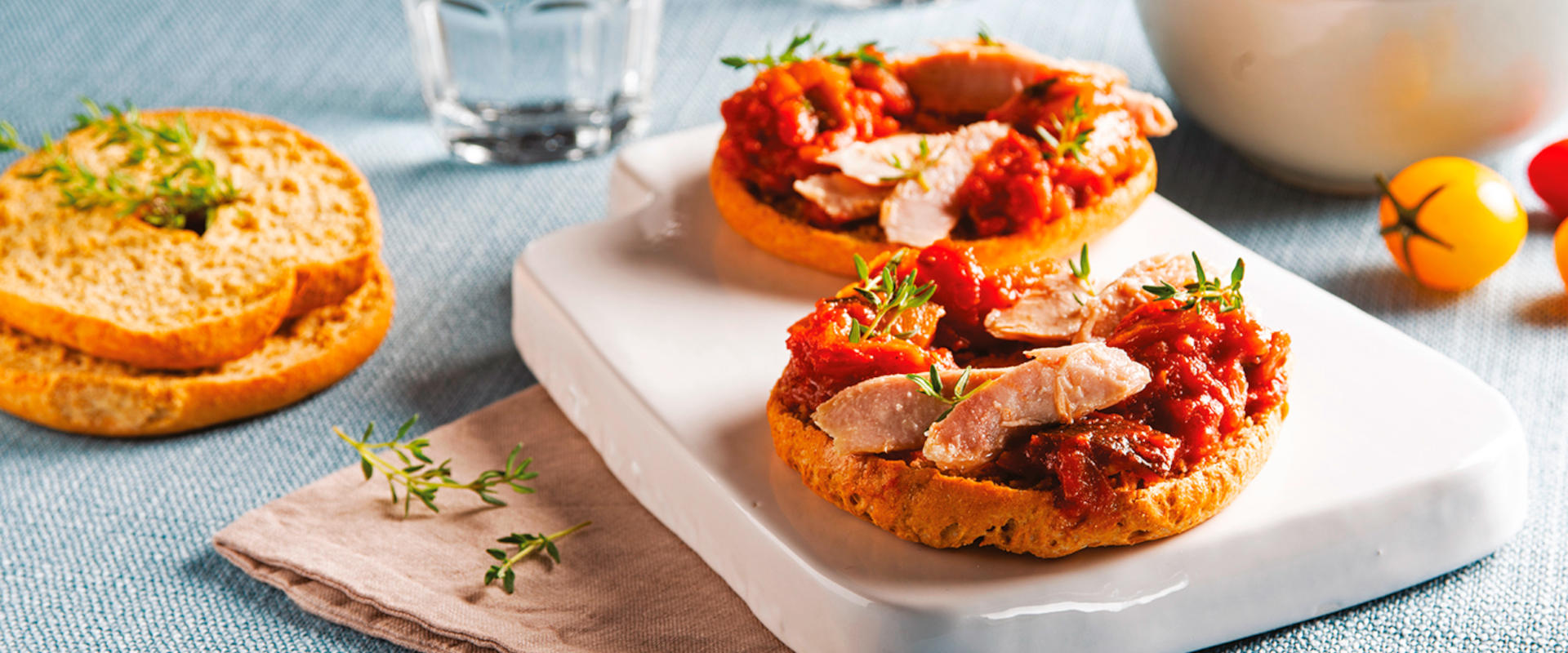 Bruschetta with cherry tomatoes and tuna