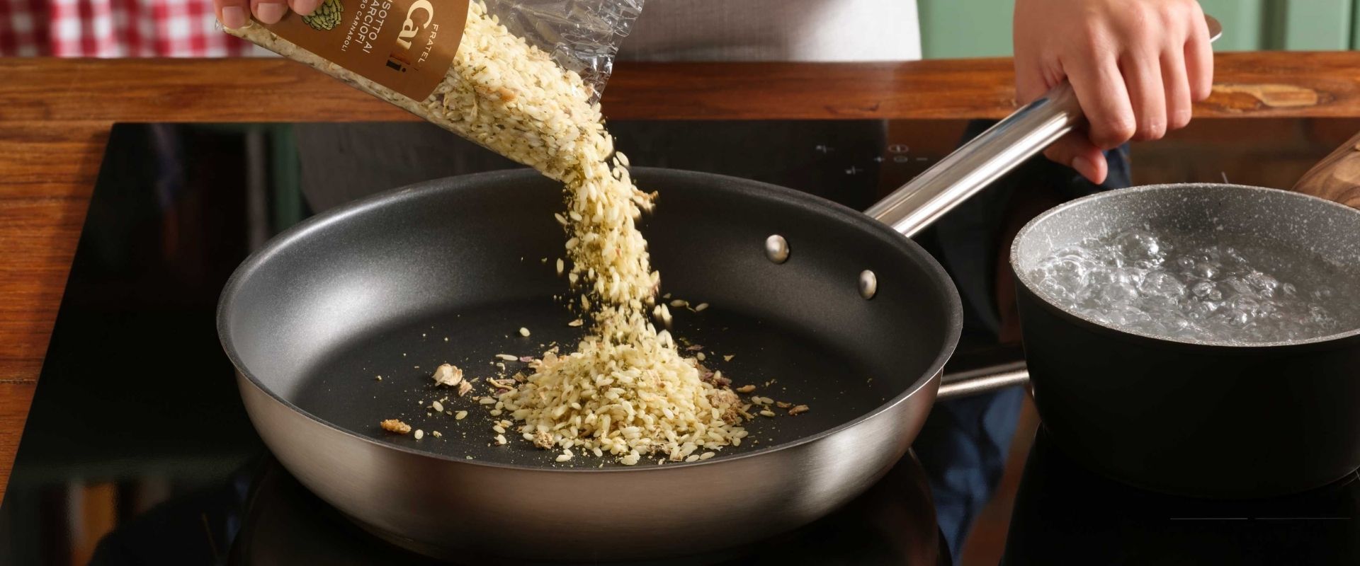 Preparing risotto, a warm dish from Italian fall cuisine