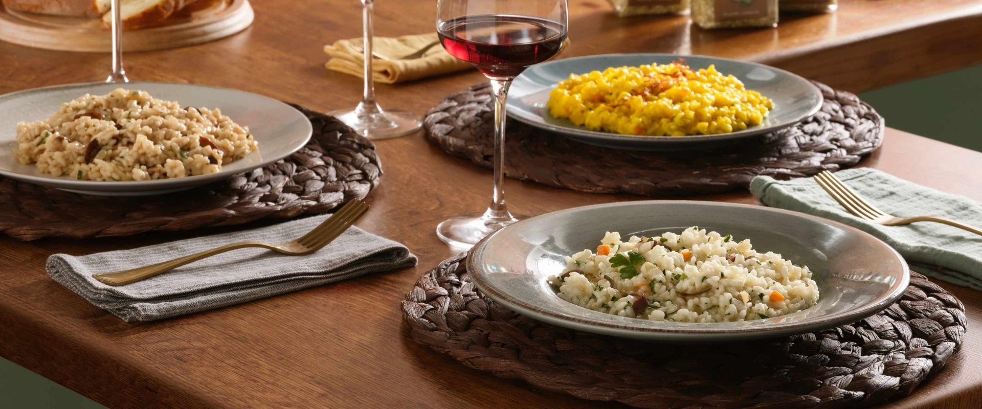 Porcini mushroom, saffron, and artichoke risottos for a cozy fall dinner
