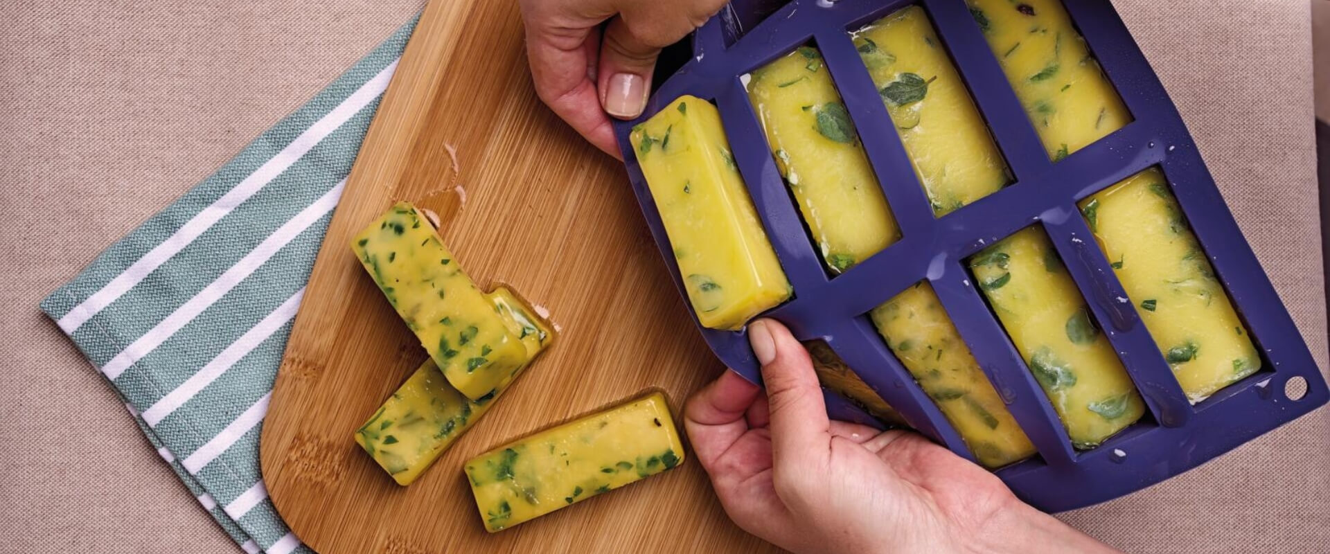 Frozen soup portions in a tray for meal prep