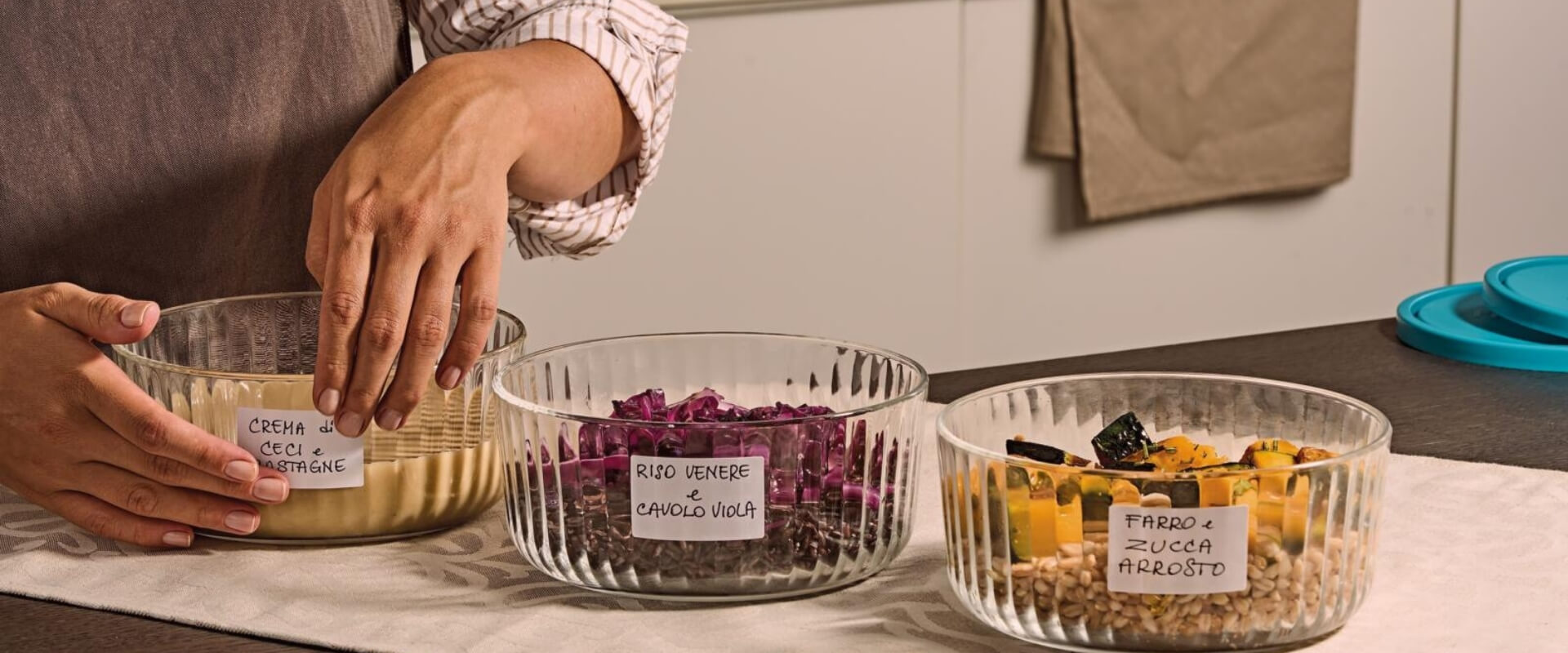 Meal prep ingredients organized in glass containers