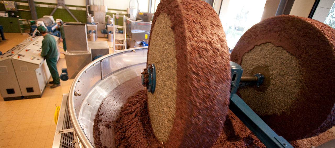 Olive crushing phase at the Fratelli Carli olive mill