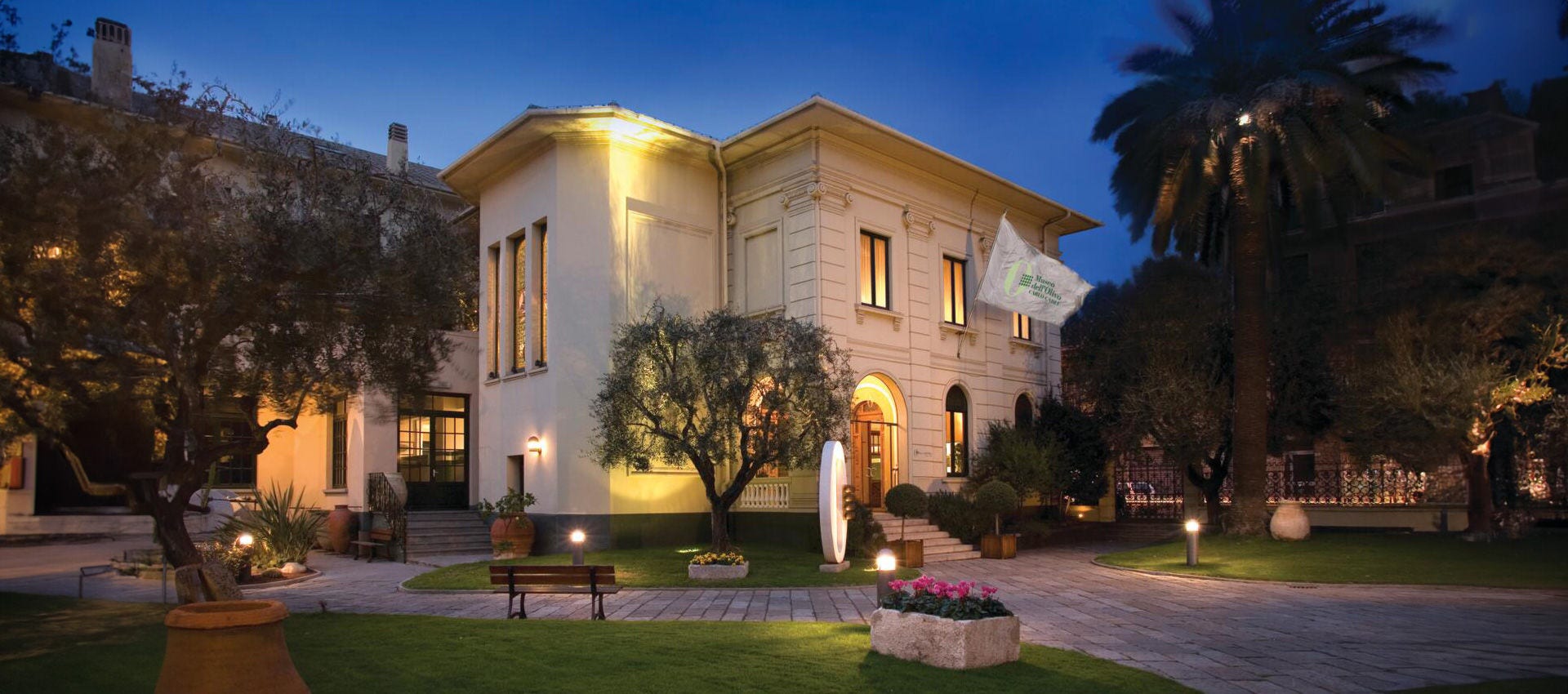Night-time exterior of the Carlo Carli Olive Museum