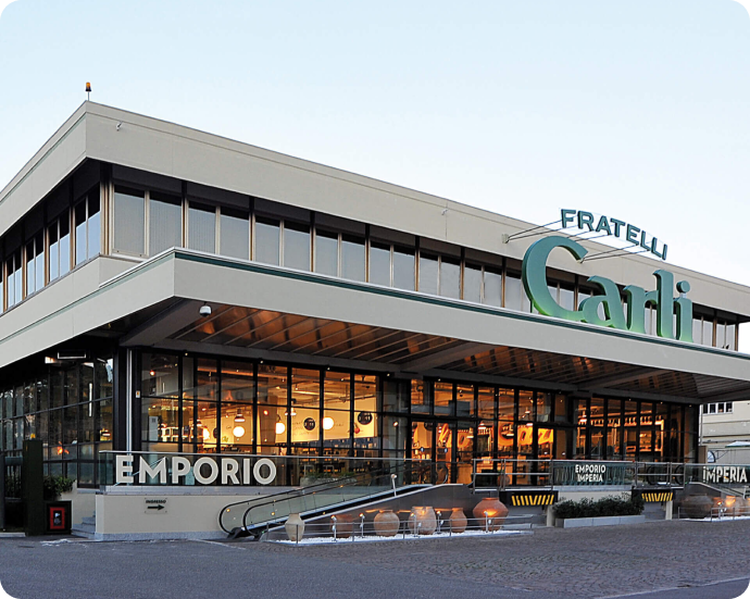 Exterior view of the Fratelli Carli Emporio in Imperia