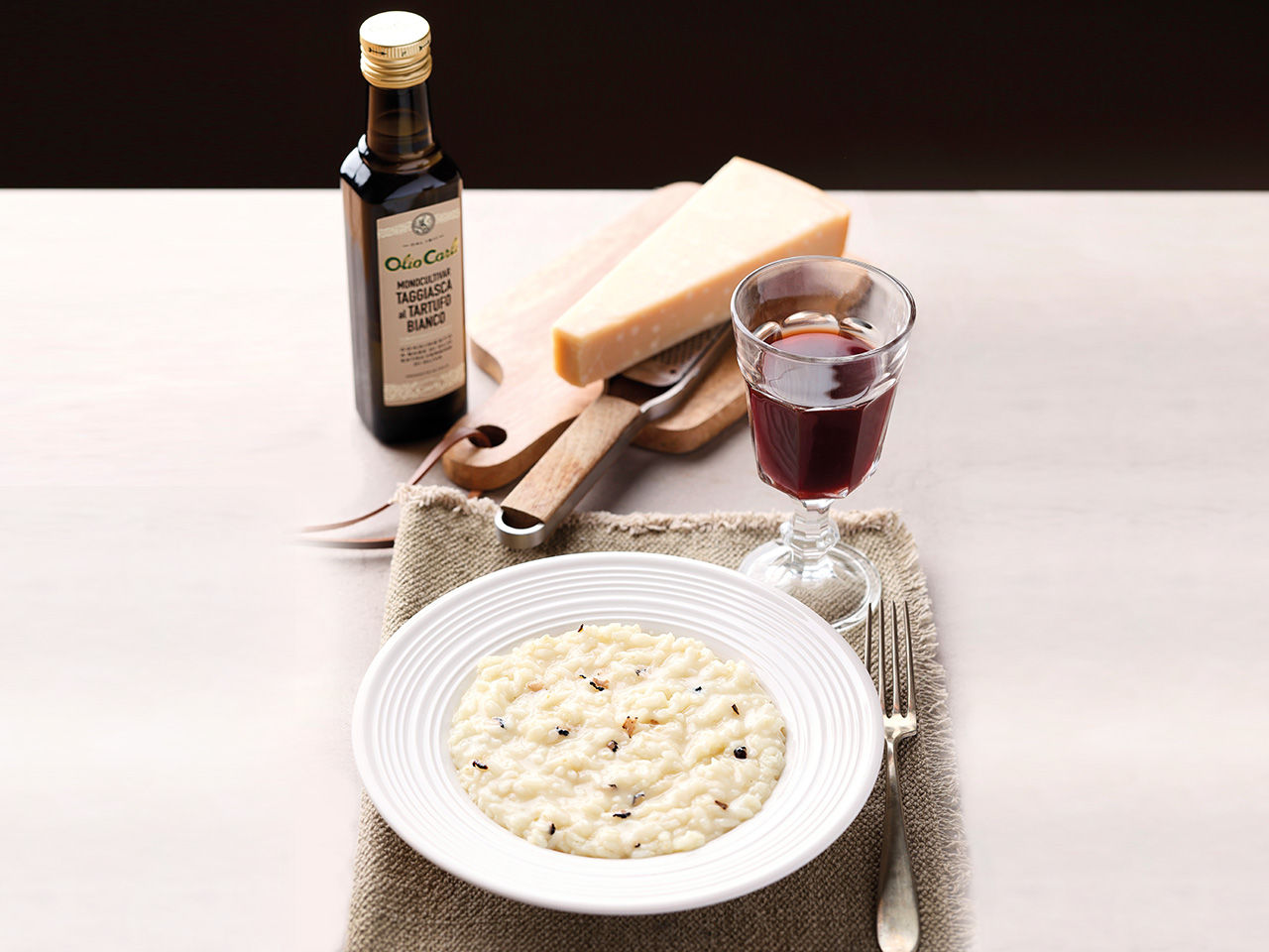 oil with truffle and a risotto 